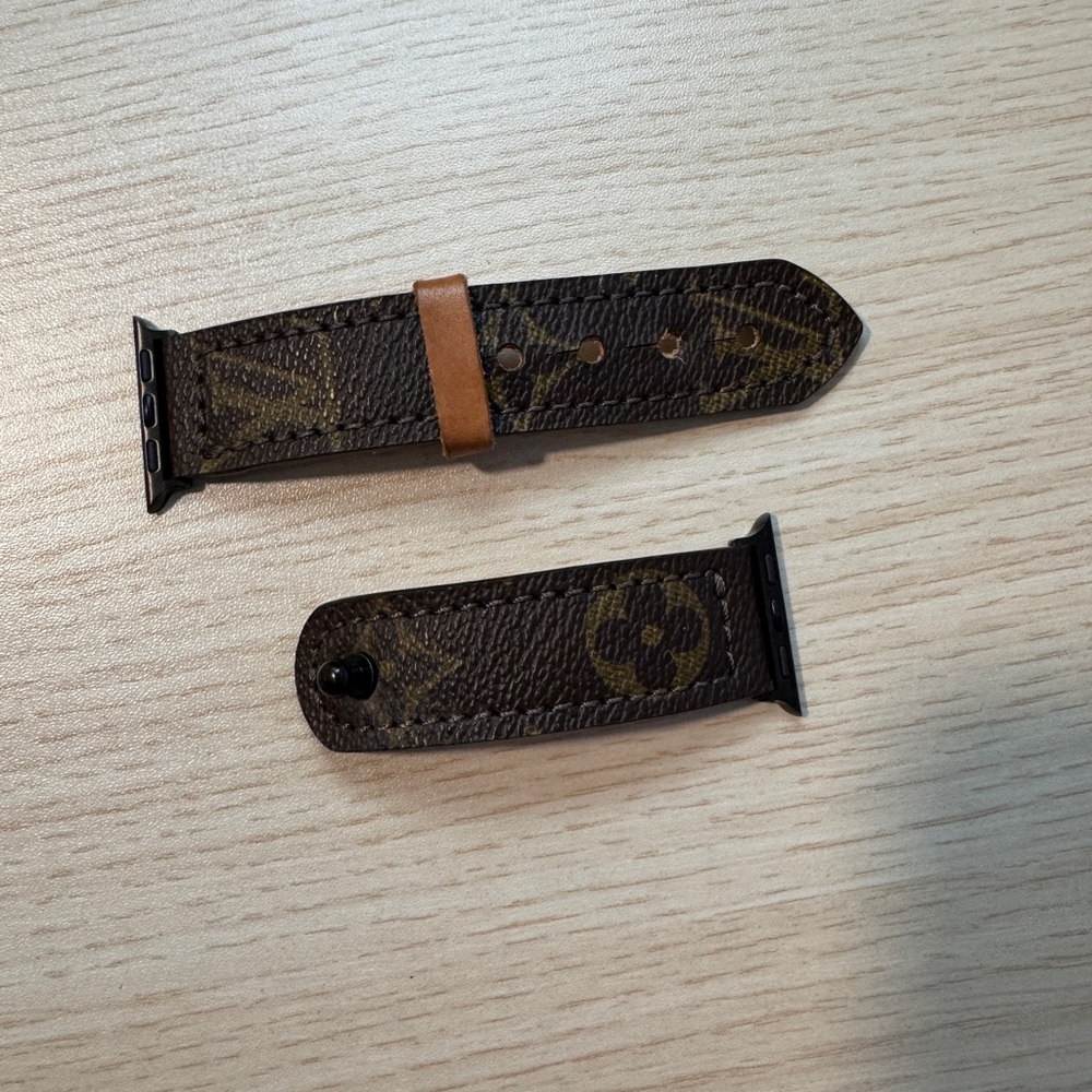 Brown Monogram Leather Watch Band with Tan Keeper - Picture 5 of 5